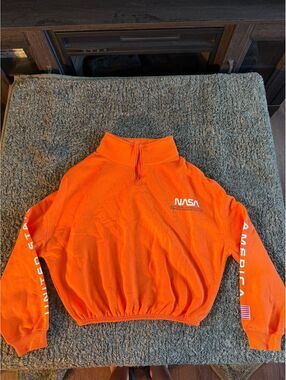 Hyper Space NASA Orange Quarter-Zip Pullover Sweatshirt Size Large Womens